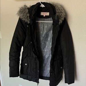 Krush Black Puffer Jacket with Faux Fur Hood